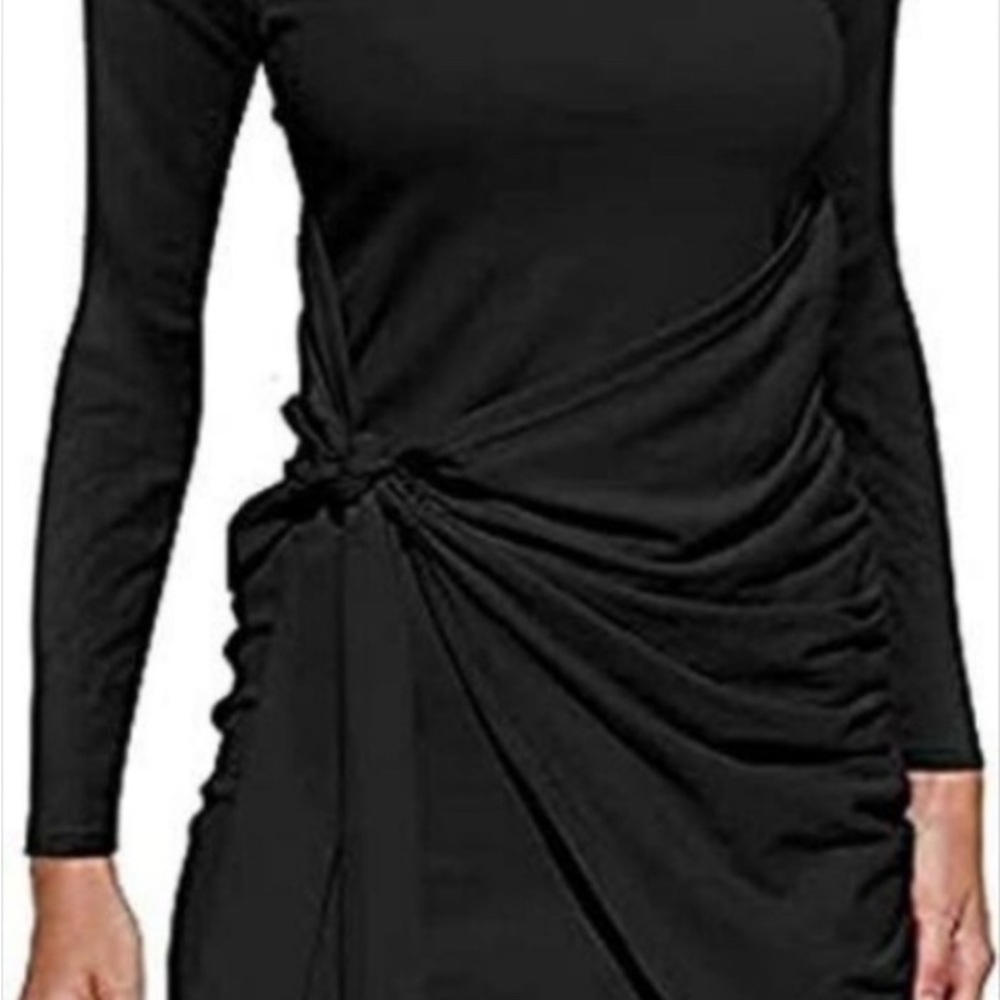 Flattering Black Long Sleeved Ruched Dress - Picture 2 of 6